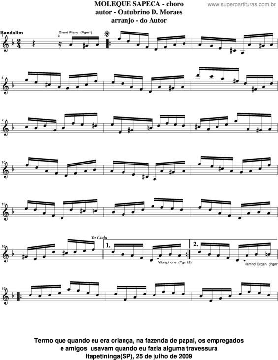 Partitura da música Moleque Sapeca v.4
