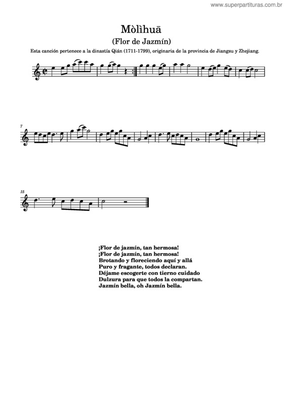 Partitura da música Molihua – Lei Qiang