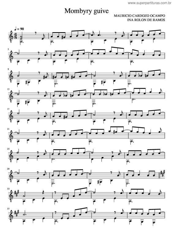 Partitura da música Mombyry Guive Mauricio Cardozo Ocampo Ina Rolon De Ramos