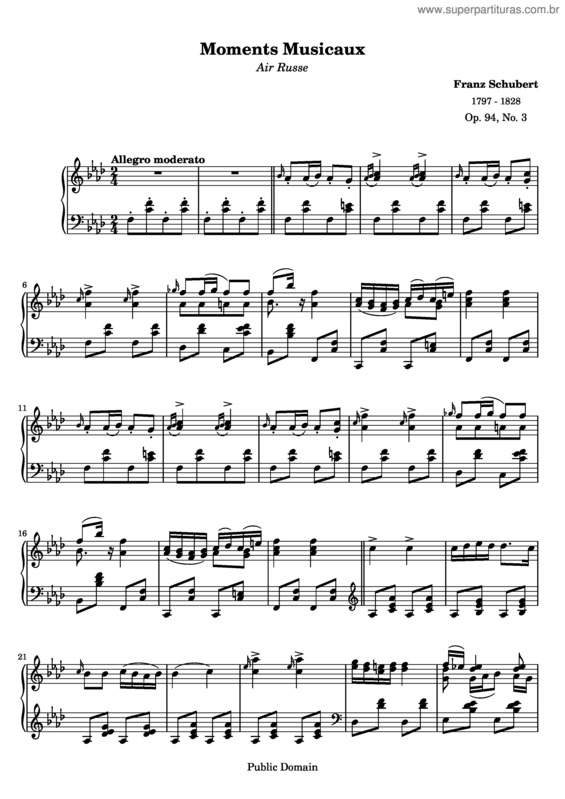 Partitura da música Moment Musical No. 3