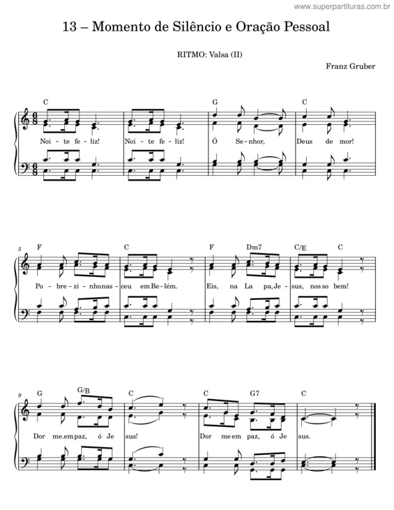 Partitura da música Momento De Silêncio E Oração Pessoal – Franz Gruber