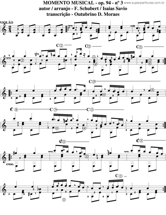 Partitura da música Momento Musical