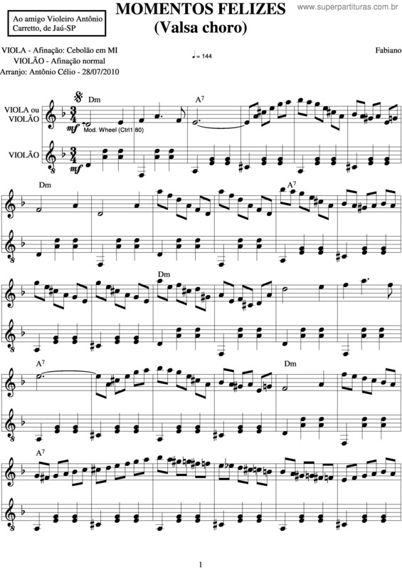 Partitura da música Momentos Felizes v.2