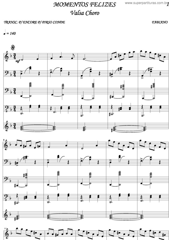 Partitura da música Momentos Felizes