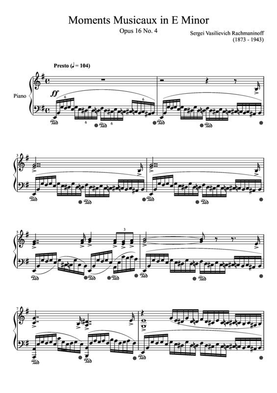 Partitura da música Moments Musicaux in E minor