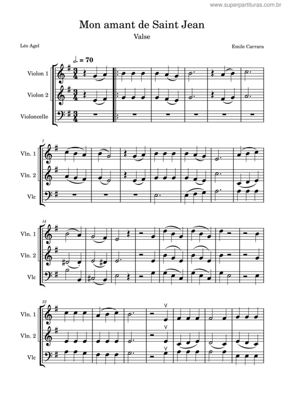Partitura da música Mon Amant De Saint Jean – Émile Carrara Mon Amant De Saint Jean v.2