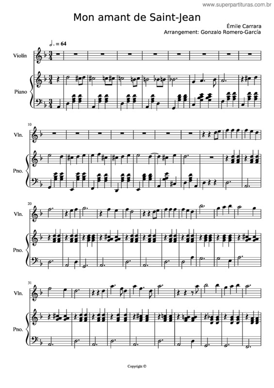 Partitura da música Mon Amant De Saint Jean – Émile Carrara Mon Amant De Saint Jean