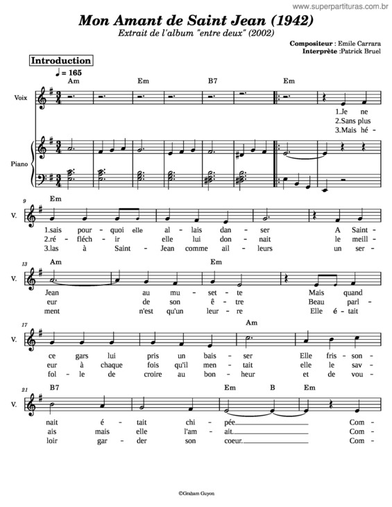 Partitura da música Mon Amant De Saint Jean – Émile Carrara v.3