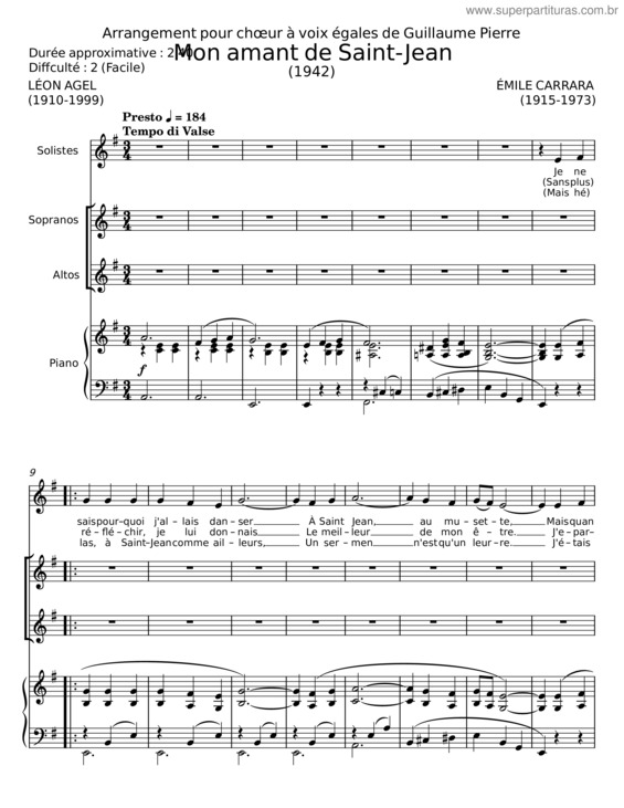 Partitura da música Mon Amant De Saint Jean – Émile Carrara v.5