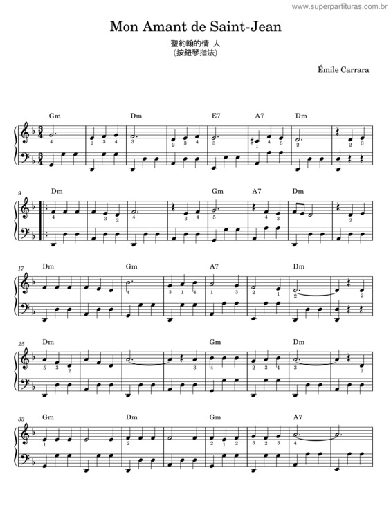 Partitura da música Mon Amant De Saint Jean – Émile Carrara v.8