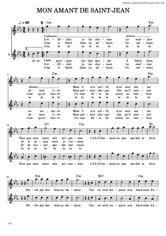 Partitura da música Mon Amant De Saint Jean – Émile Carrara