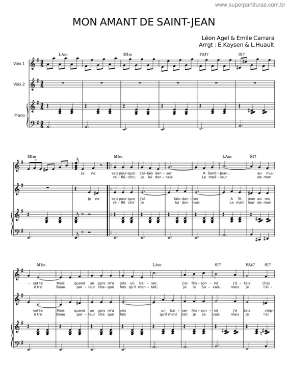 Partitura da música Mon Amant De Saint–Jean – Léon Agel;Emile Carrara
