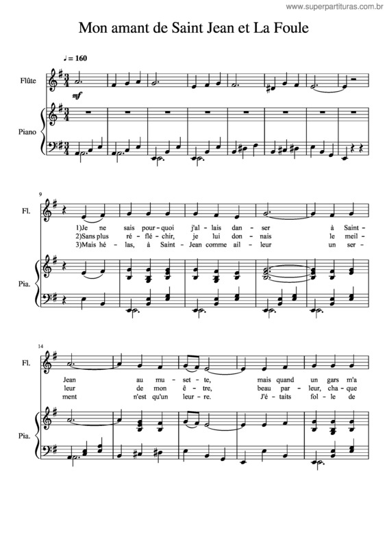 Partitura da música Mon Amant De Saint Jean Et La Foule