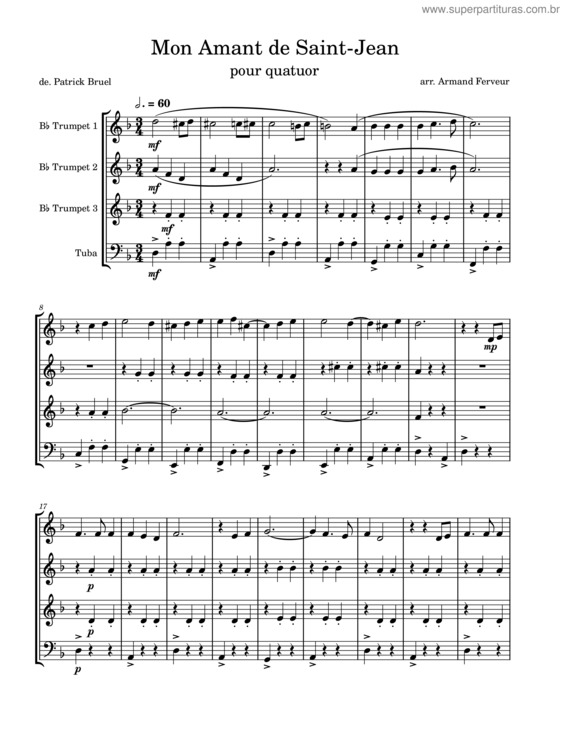 Partitura da música Mon Amant De Saint Jean Quatuor