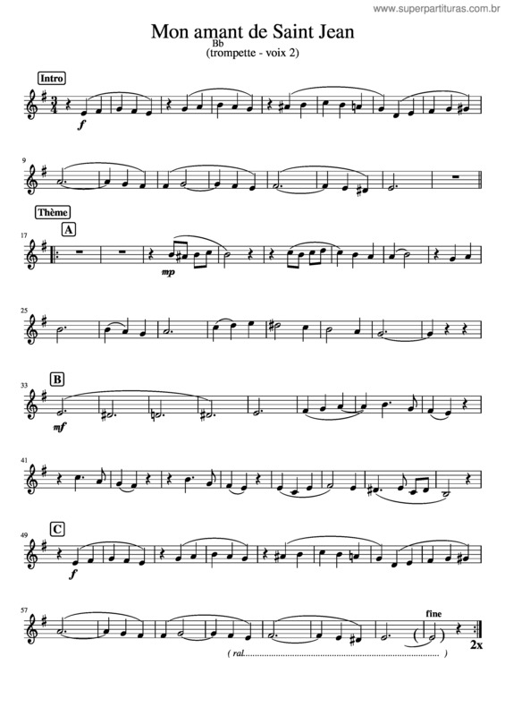 Partitura da música Mon Amant De Saint Jean Trompette Voix 2