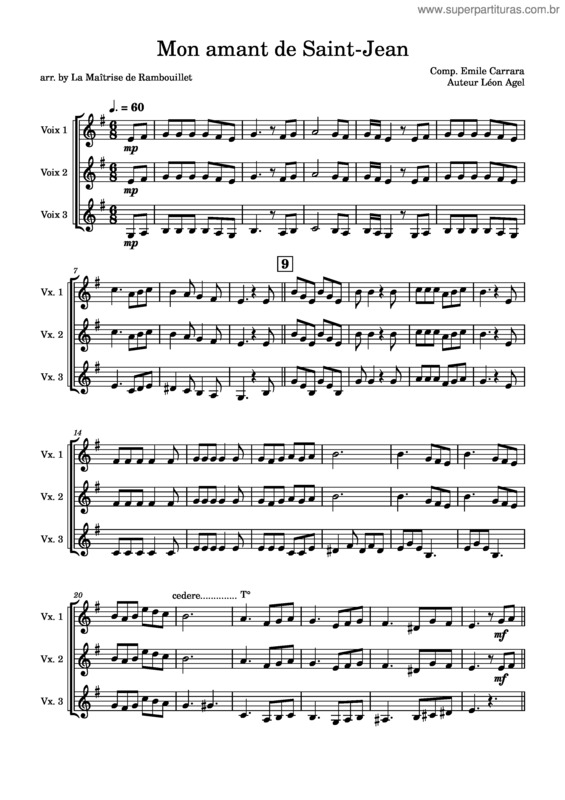 Partitura da música Mon Amant De Saint–Jean v.13