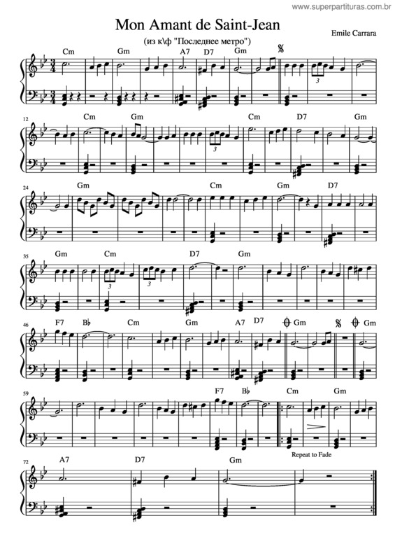 Partitura da música Mon Amant De Saint–Jean v.14