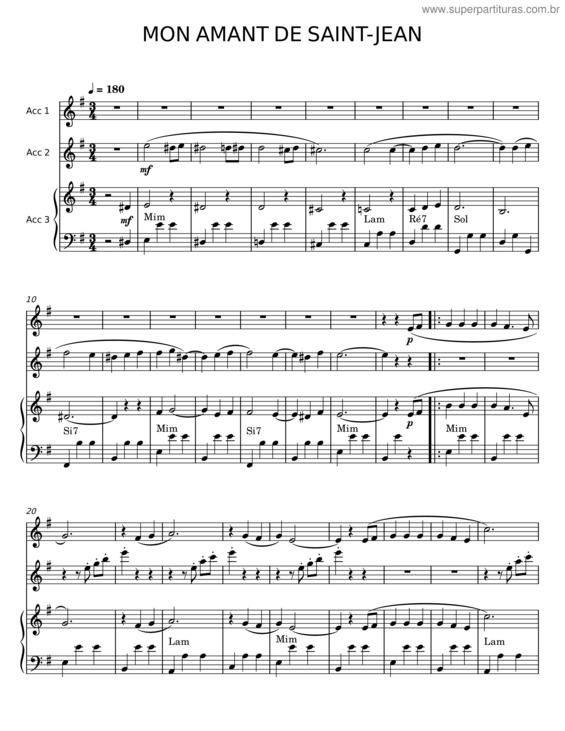 Partitura da música Mon Amant De Saint–Jean v.17