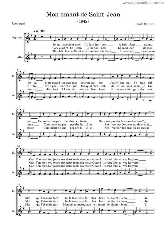Partitura da música Mon Amant De Saint–Jean v.19