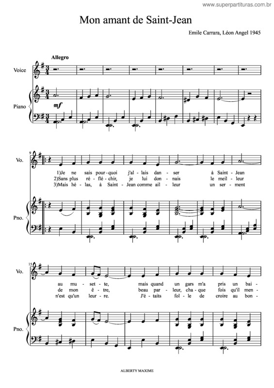 Partitura da música Mon Amant De Saint–Jean v.6
