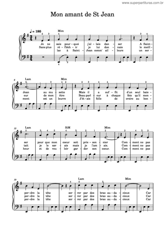 Partitura da música Mon Amant De St–Jean – Émile Carrara