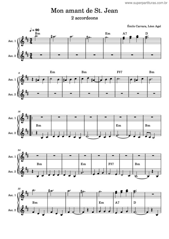 Partitura da música Mon Amant De St Jean v.2