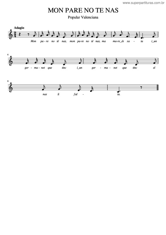 Partitura da música Mon Pare No Te Nas