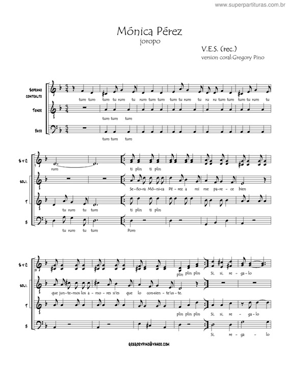 Partitura da música Mónica Pérez (Joropo)