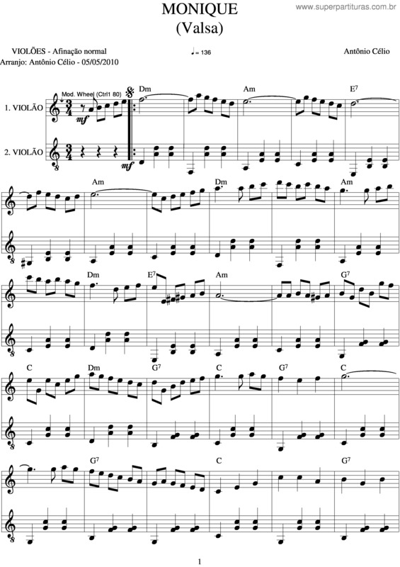 Partitura da música Monique v.2