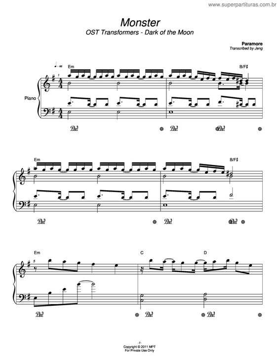 Partitura da música Monster