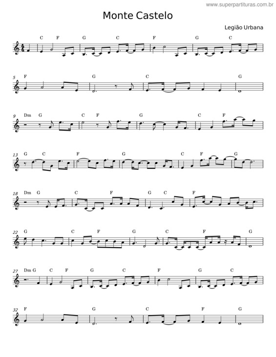 Partitura da música Monte Castelo – Legião Urbana