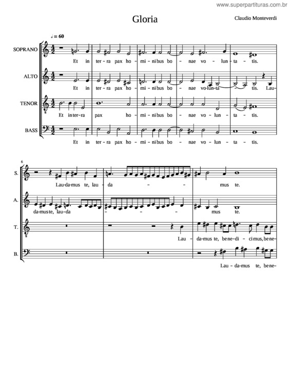 Partitura da música Monteverdi Missa A Quatro Voci – Gloria
