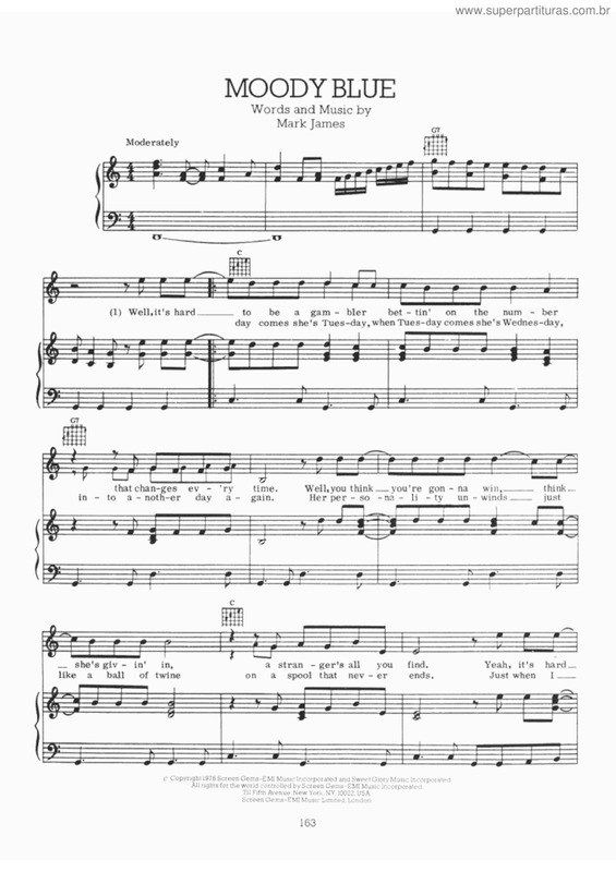 Partitura da música Moody blue