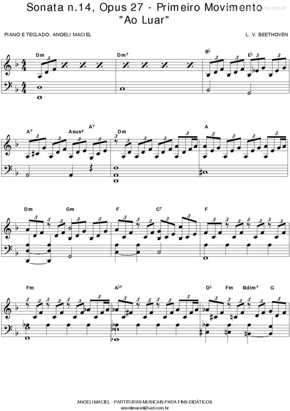 Partitura da música Moonlight Sonata (Sonata ao Luar) v.2