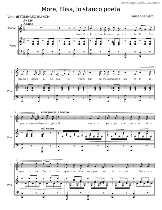Partitura da música More, Elisa, Lo Stanco Poeta – Giuseppe Verdi