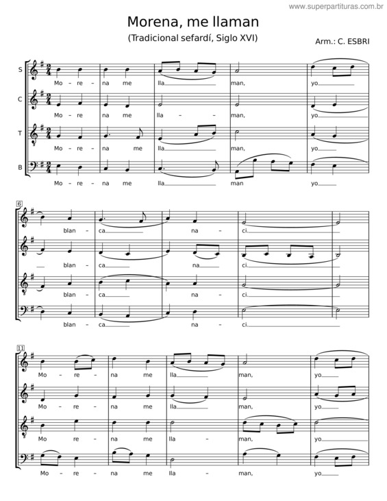 Partitura da música Morena, Me Llaman