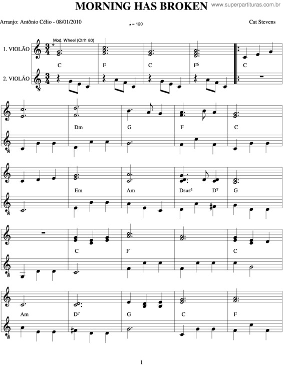 Partitura da música Morning Has Broken