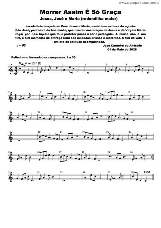 Partitura da música Morrer Assim É Só Graça