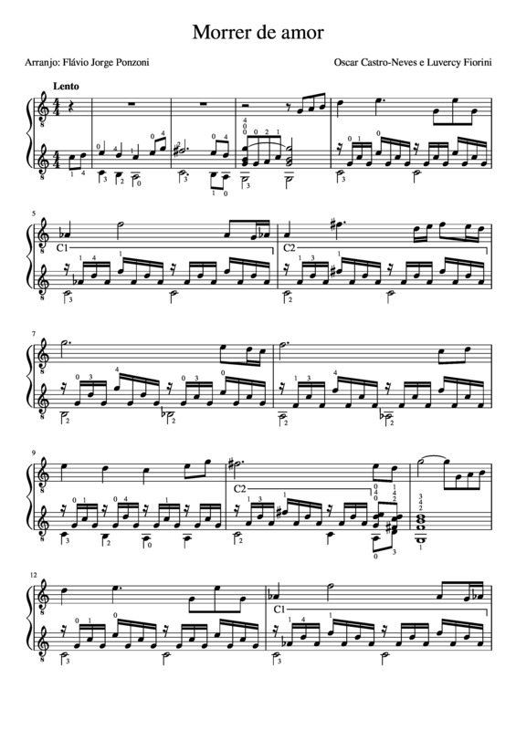 Partitura da música Morrer de Amor v.2