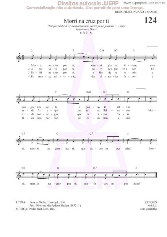 Partitura da música Morri Na Cruz Por Ti -124 HCC