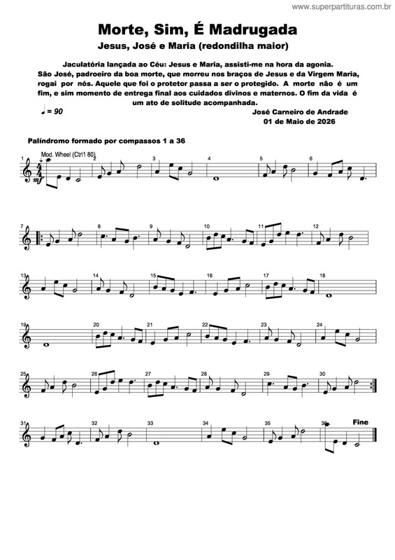 Partitura da música Morte, Sim, É Madrugada