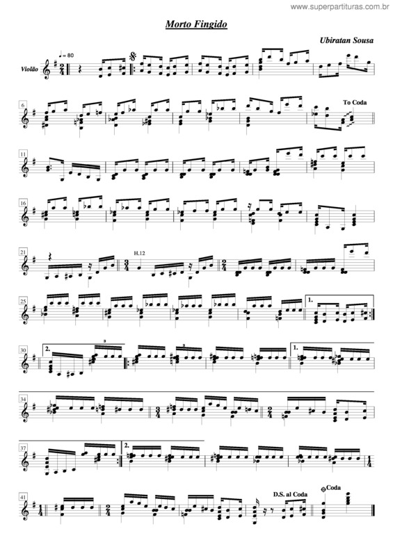 Partitura da música Morto Fingido