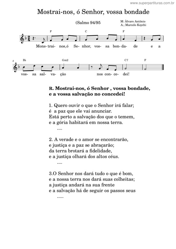 Partitura da música Mostrai–Nos, Ó Senhor, Vossa Bondade