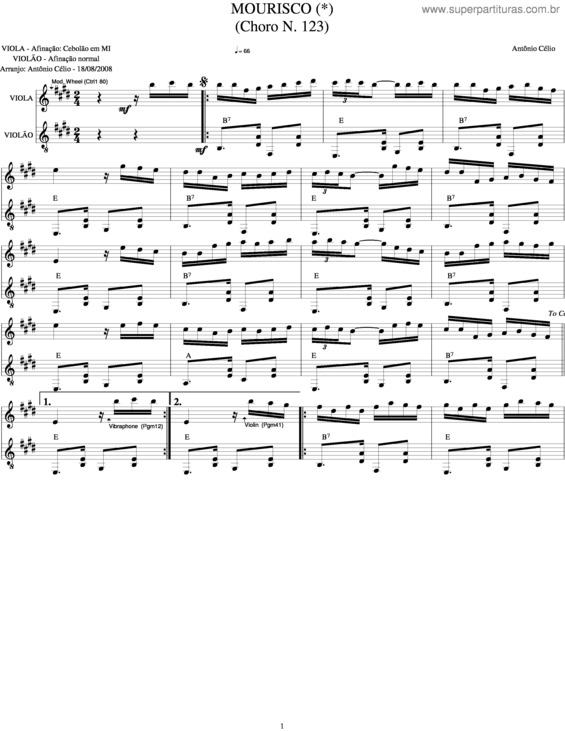 Partitura da música Mourisco