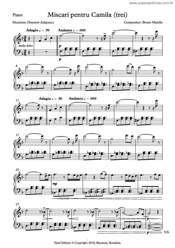 Partitura da música Movements for Camila Nro.3