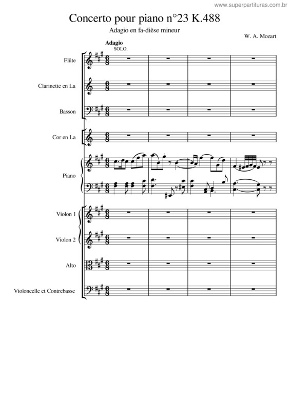 Partitura da música Mozart – Concerto Pour Piano N° 23 – Adagio