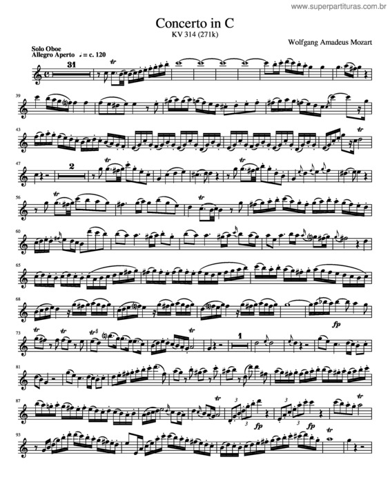 Partitura da música Mozart Oboe Concerto In C Major