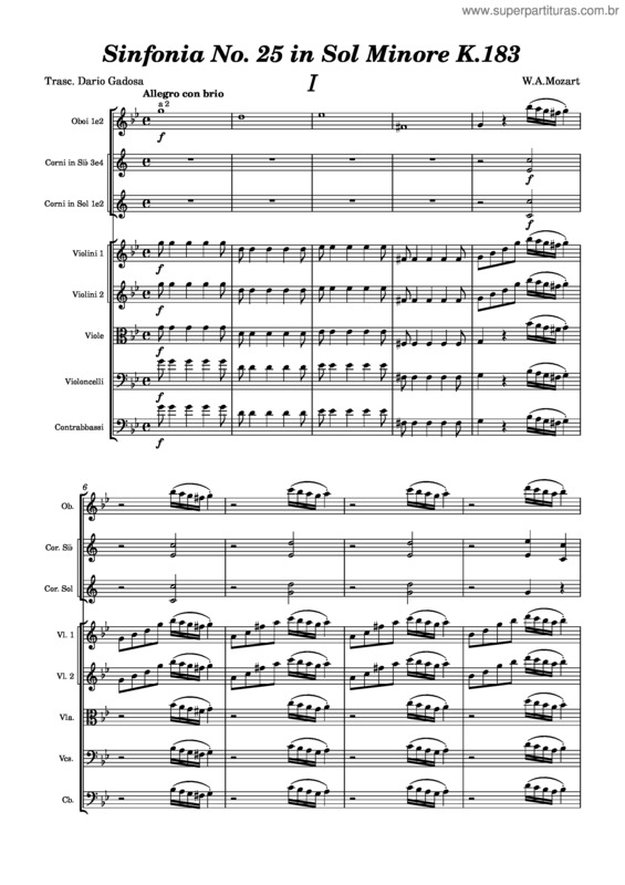 Partitura da música Mozart Sinfonia No. 25 In Sol Minore K.183 I Tempo
