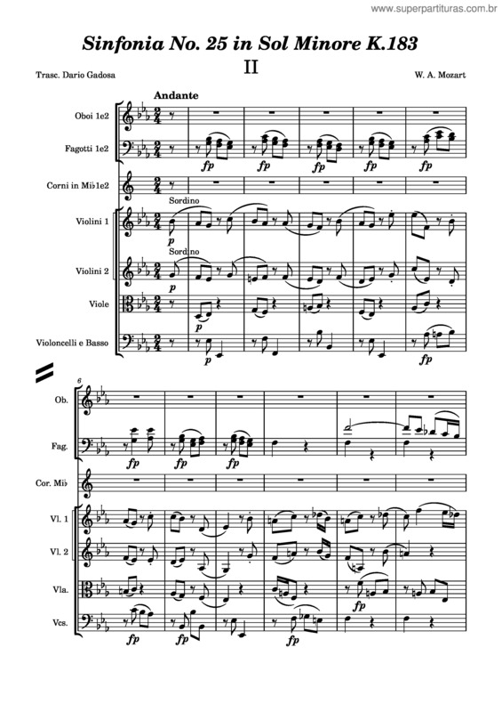 Partitura da música Mozart Sinfonia No. 25 In Sol Minore K.183 Ii Tempo