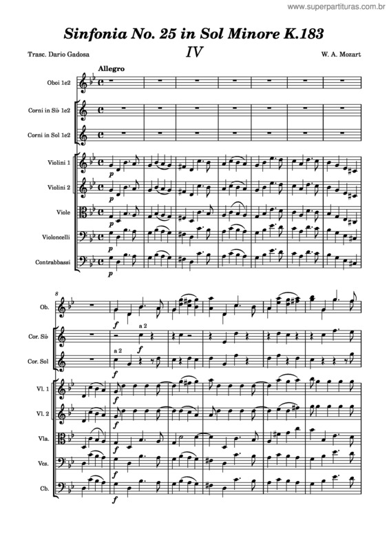 Partitura da música Mozart Sinfonia No. 25 In Sol Minore K.183 Iv Tempo